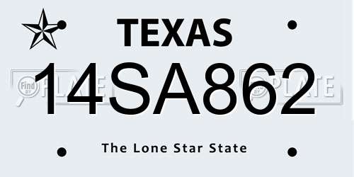 14SA862 Texas License Plate