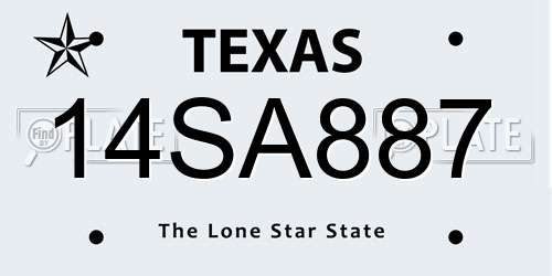 14SA887 Texas License Plate