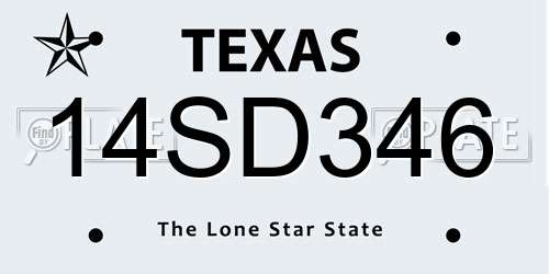 14SD346 Texas License Plate
