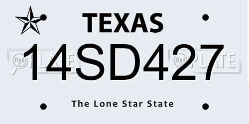 14SD427 Texas License Plate