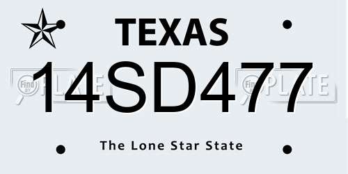 14SD477 Texas License Plate