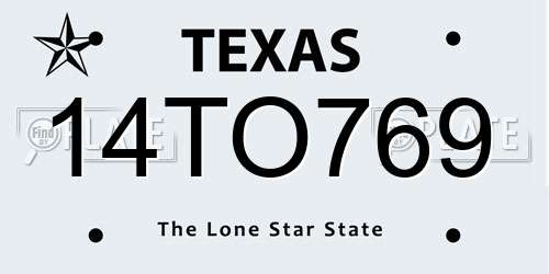 14TO769 Texas License Plate