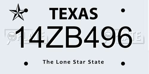 14ZB496 Texas License Plate
