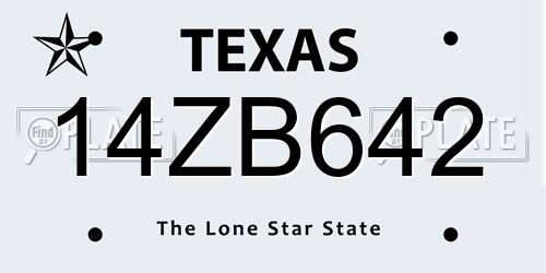 14ZB642 Texas License Plate