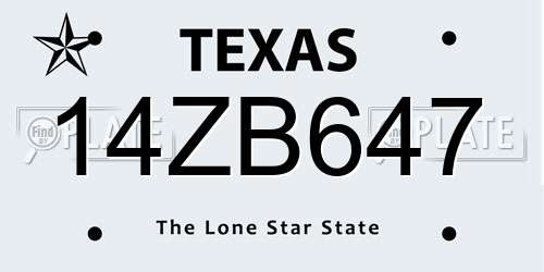 14ZB647 Texas License Plate