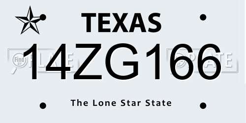 14ZG166 Texas License Plate