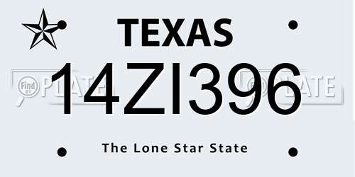 14ZI396 Texas License Plate