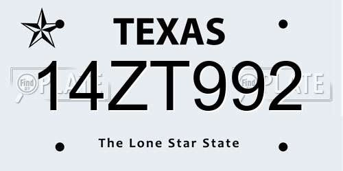 14ZT992 Texas License Plate