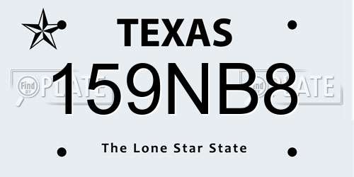 159NB8 Texas License Plate
