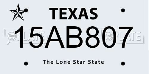 15AB807 Texas License Plate