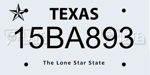 15BA893 Texas License Plate