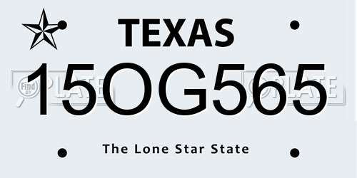 15OG565 Texas License Plate