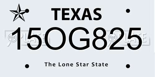 15OG825 Texas License Plate