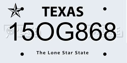 15OG868 Texas License Plate