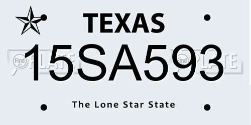 15SA593 Texas License Plate