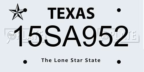 15SA952 Texas License Plate