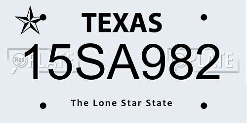 15SA982 Texas License Plate