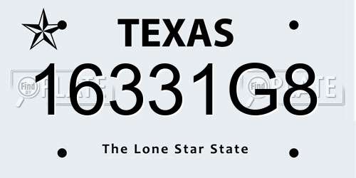 16331G8 Texas License Plate