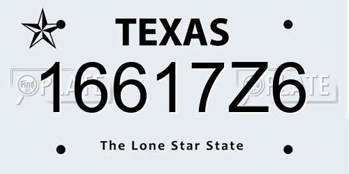 16617Z6 Texas License Plate