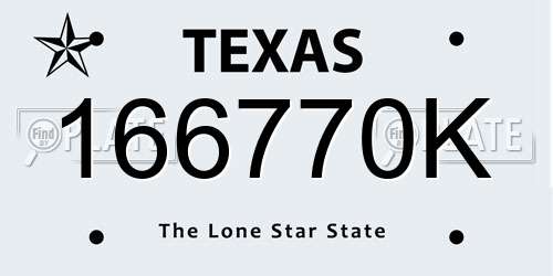 166770K Texas License Plate