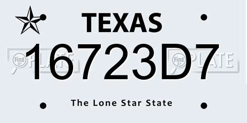 16723D7 Texas License Plate