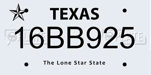 16BB925 Texas License Plate