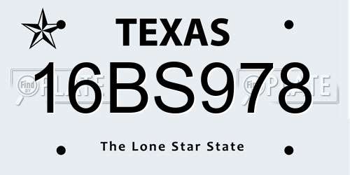 16BS978 Texas License Plate
