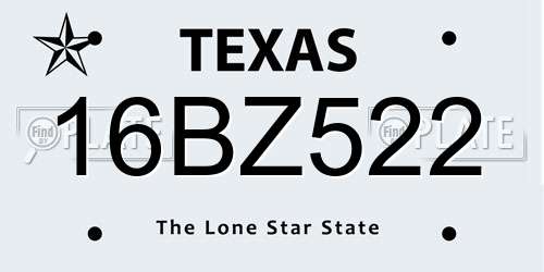16BZ522 Texas License Plate