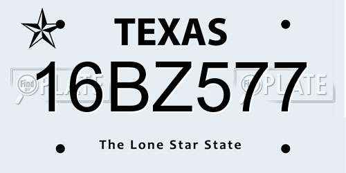 16BZ577 Texas License Plate
