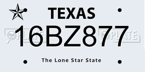 16BZ877 Texas License Plate