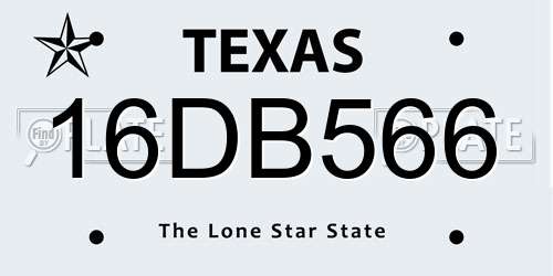 16DB566 Texas License Plate