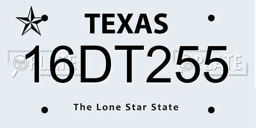 16DT255 Texas License Plate