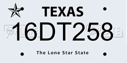 16DT258 Texas License Plate