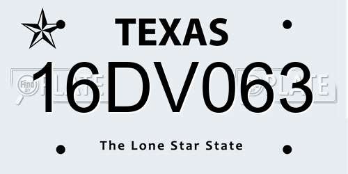 16DV063 Texas License Plate