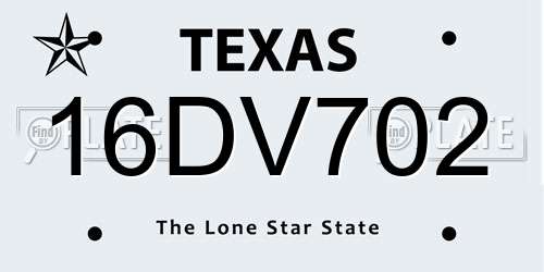 16DV702 Texas License Plate