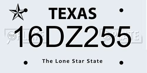 16DZ255 Texas License Plate