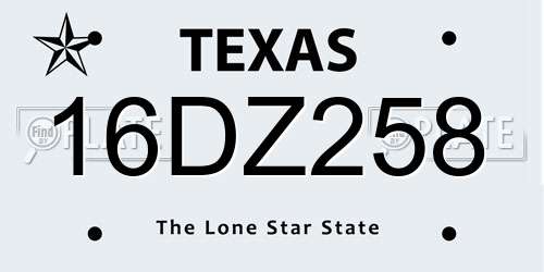 16DZ258 Texas License Plate