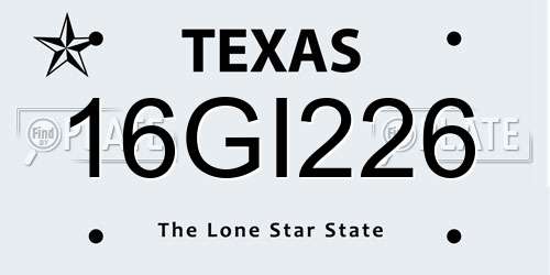 16GI226 Texas License Plate