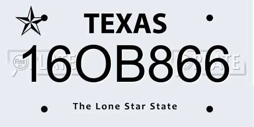 16OB866 Texas License Plate