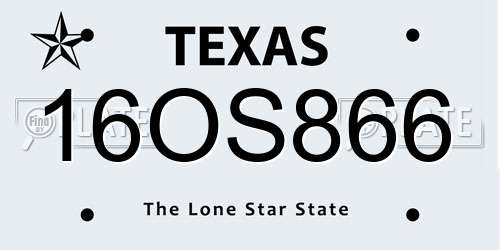 16OS866 Texas License Plate
