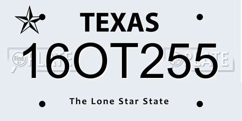 16OT255 Texas License Plate