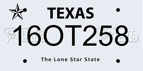 16OT258 Texas License Plate