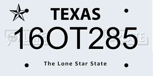 16OT285 Texas License Plate