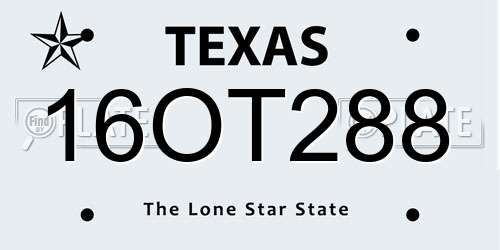 16OT288 Texas License Plate