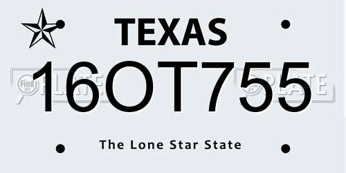 16OT755 Texas License Plate