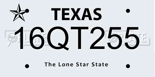 16QT255 Texas License Plate