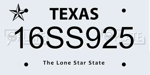 16SS925 Texas License Plate