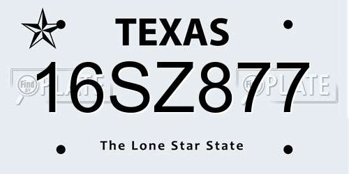 16SZ877 Texas License Plate