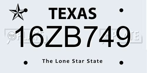 16ZB749 Texas License Plate