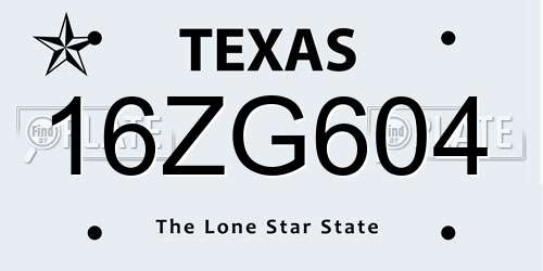 16ZG604 Texas License Plate